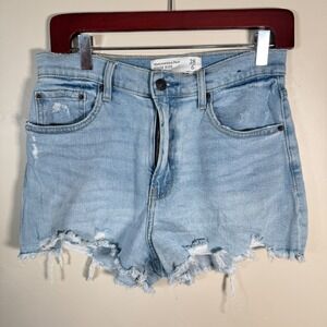 Abercrombie & Fitch High Rise Curve Love Denim Light Wash Distressed Raw Hem Cut
